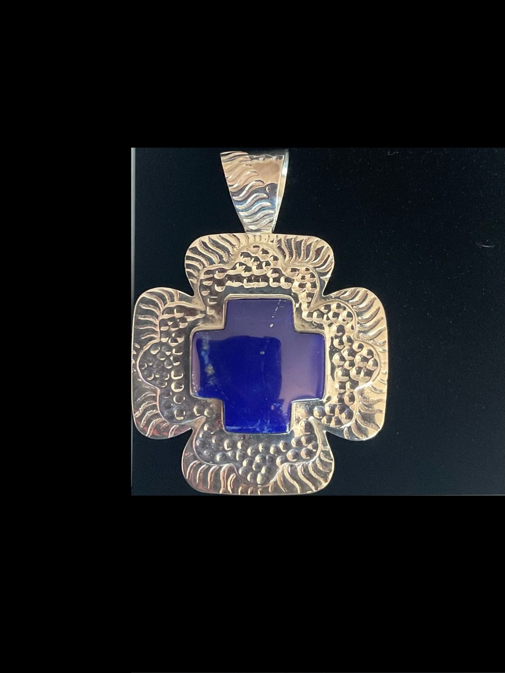 NEW 925 Sterling Silver Cross Pendant with Blue Lapis Lazuli Inlay